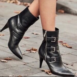 Michael Kors Black Lori Leather Buckle Booties